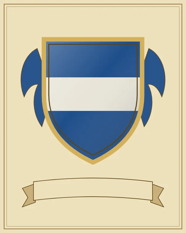 Coat of arms example: a blue shield with a silver horizontal band