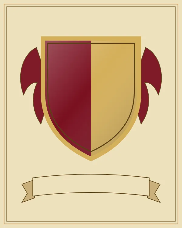 Coat of arms example: a shield split down the middle in deep red and gold