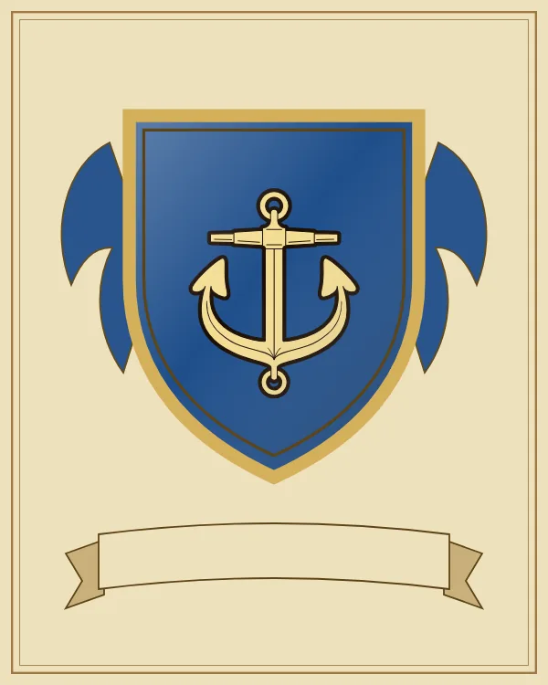 Coat of arms example: a blue shield and a gold anchor