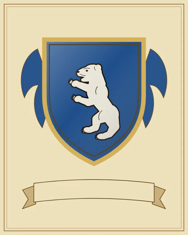 Coat of arms example: a blue shield and a silver standing bear