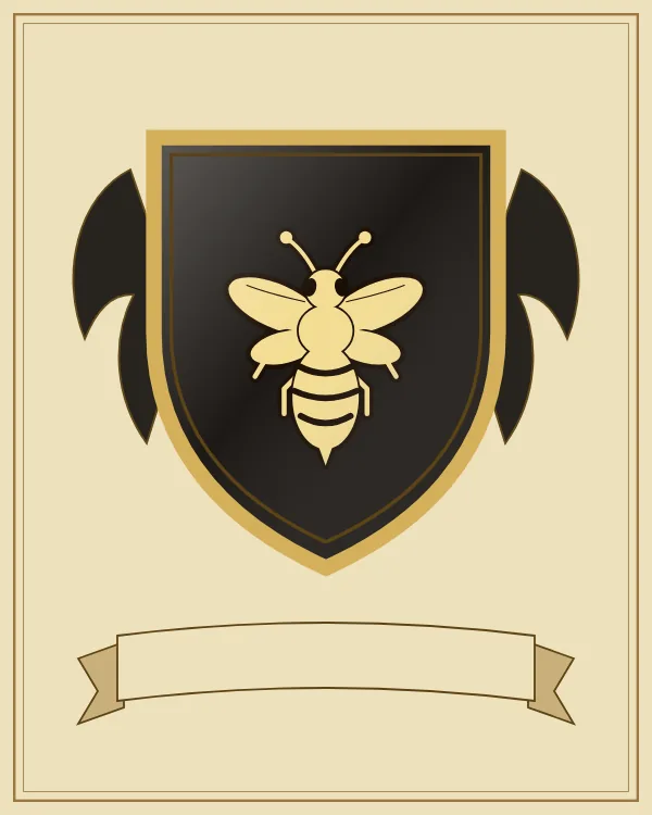 Coat of arms example: a black shield and a gold bee