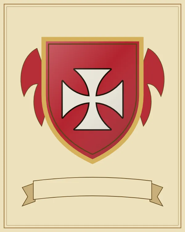 Coat of arms example: a red shield and a silver cross