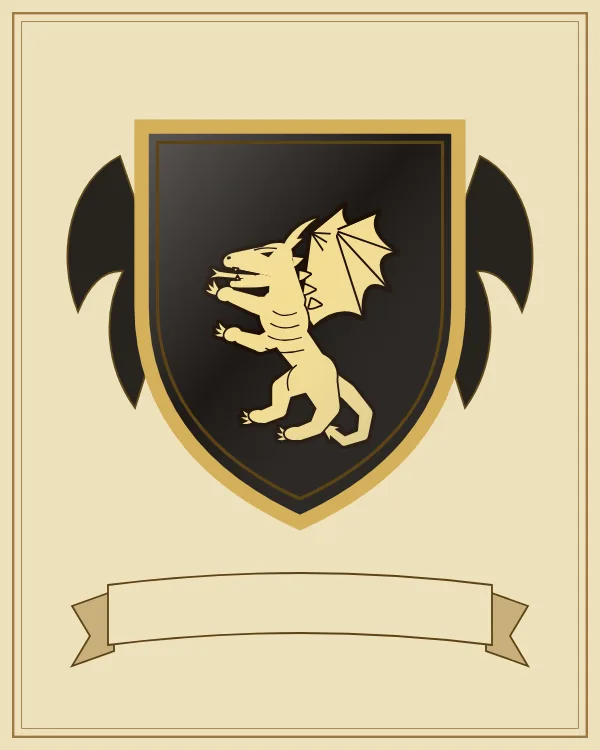 Coat of arms example: a black shield and a gold dragon