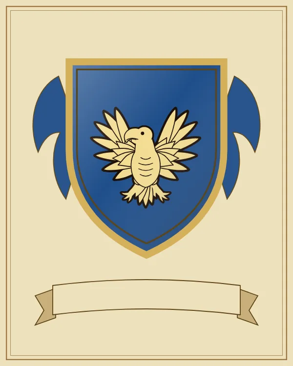 Coat of arms example: a blue shield and a gold eagle with spread wings