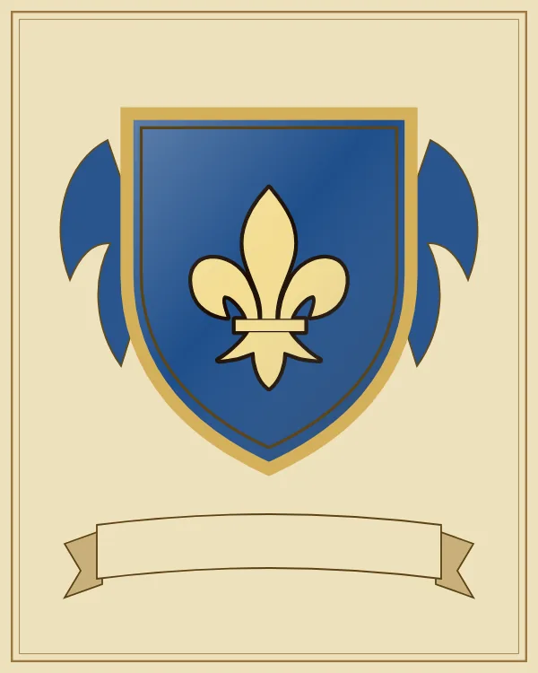 Coat of arms example: a blue shield and a gold fleur-de-lis
