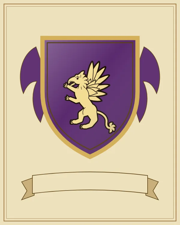Coat of arms example: a purple shield and a gold griffin