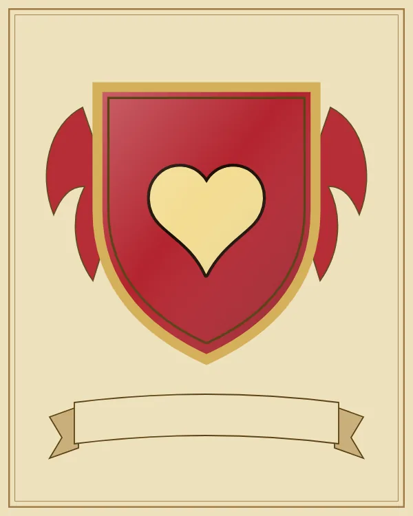 Coat of arms example: a red shield and a gold heart
