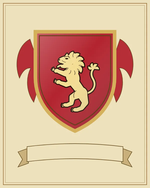 Coat of arms example: a red shield and a gold rampant lion