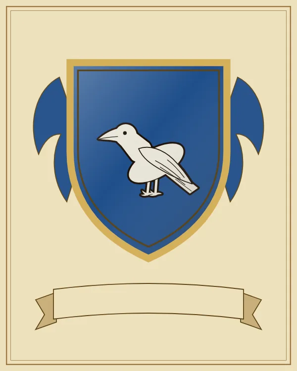 Coat of arms example: a blue shield and a silver raven