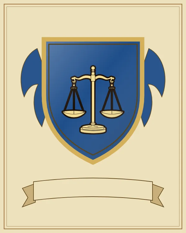 Coat of arms example: a blue shield and a gold pair of scales