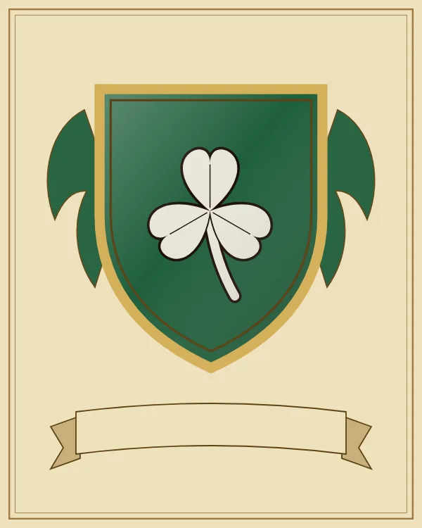 Coat of arms example: a green shield and a silver shamrock