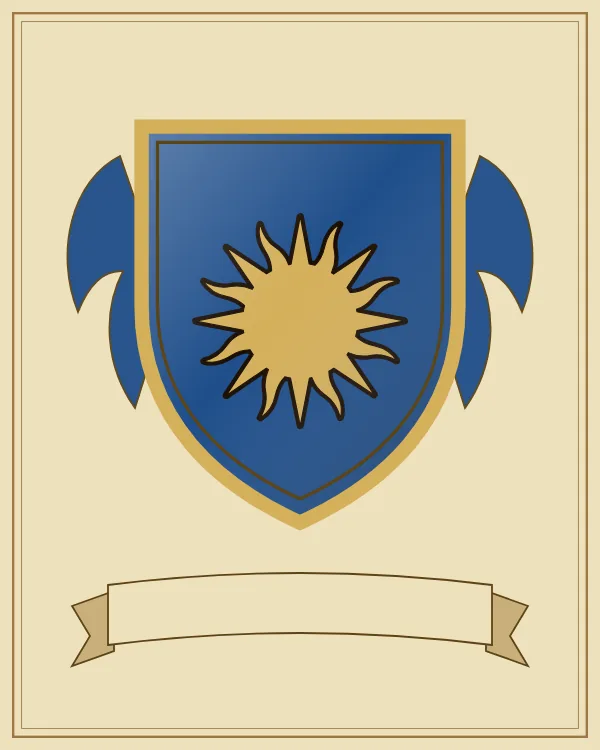 Coat of arms example: a blue shield and a gold sun