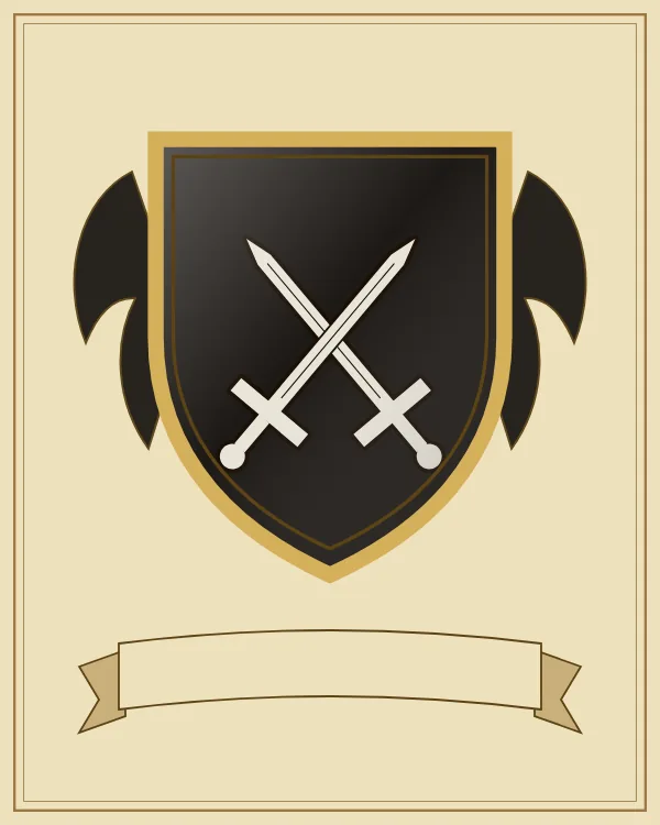Coat of arms example: a black shield and a silver pair of crossed swords
