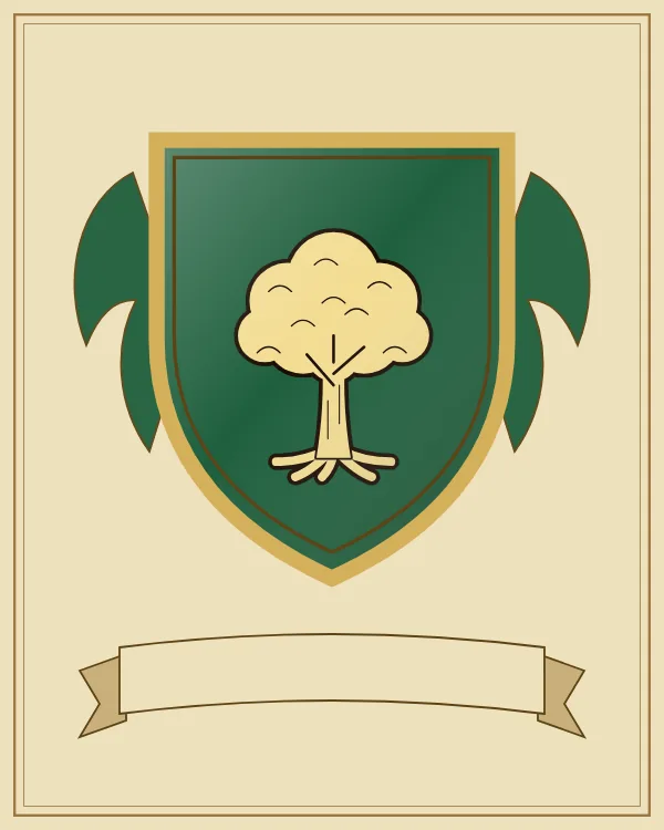 Coat of arms example: a green shield and a gold oak tree