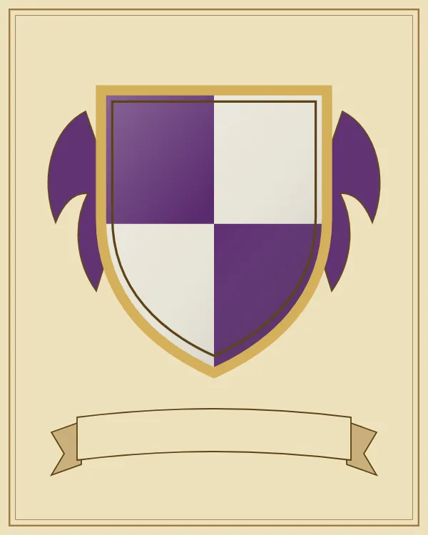 Coat of arms example: a shield quartered in purple and silver