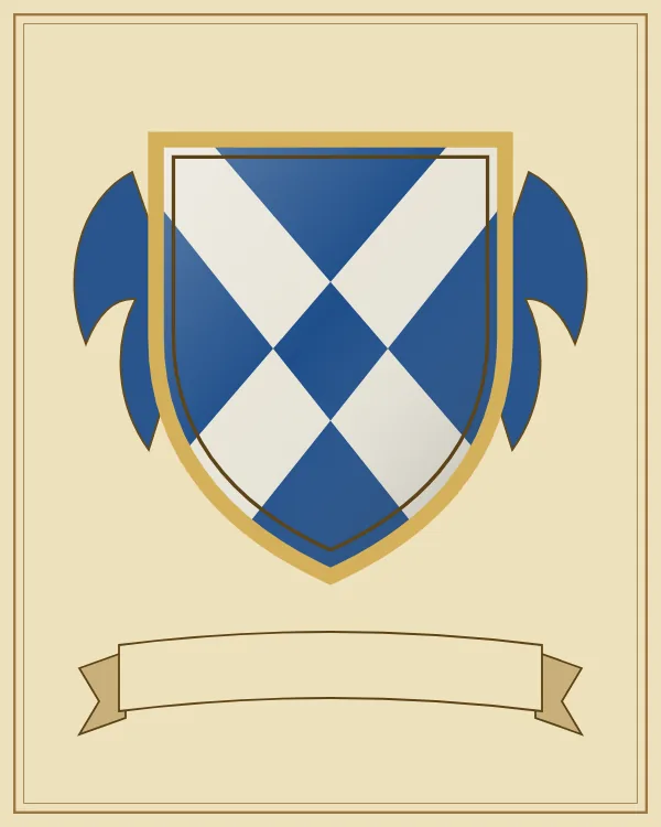 Coat of arms example: a blue shield with a silver X-shaped cross