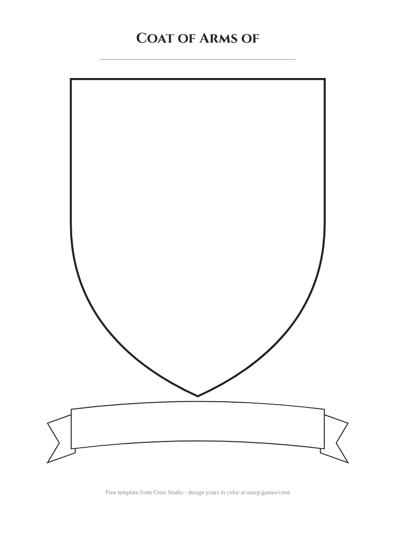 Blank shield with motto ribbon printable template